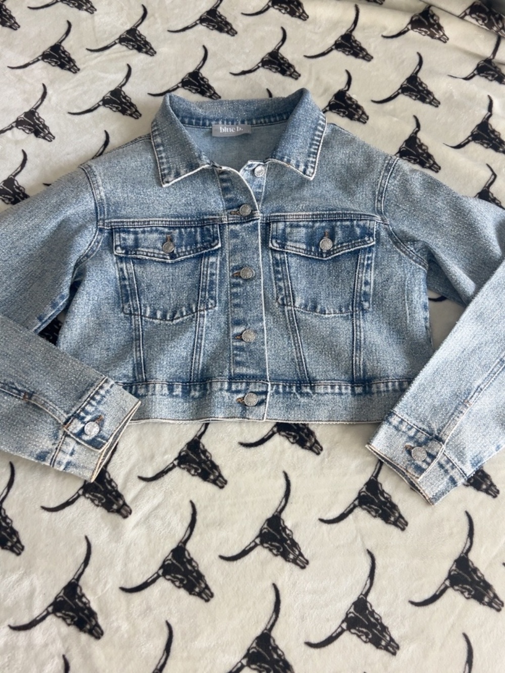 Blue B Rhinestone Cropped Denim Jean Jacket Light Wash Size Small